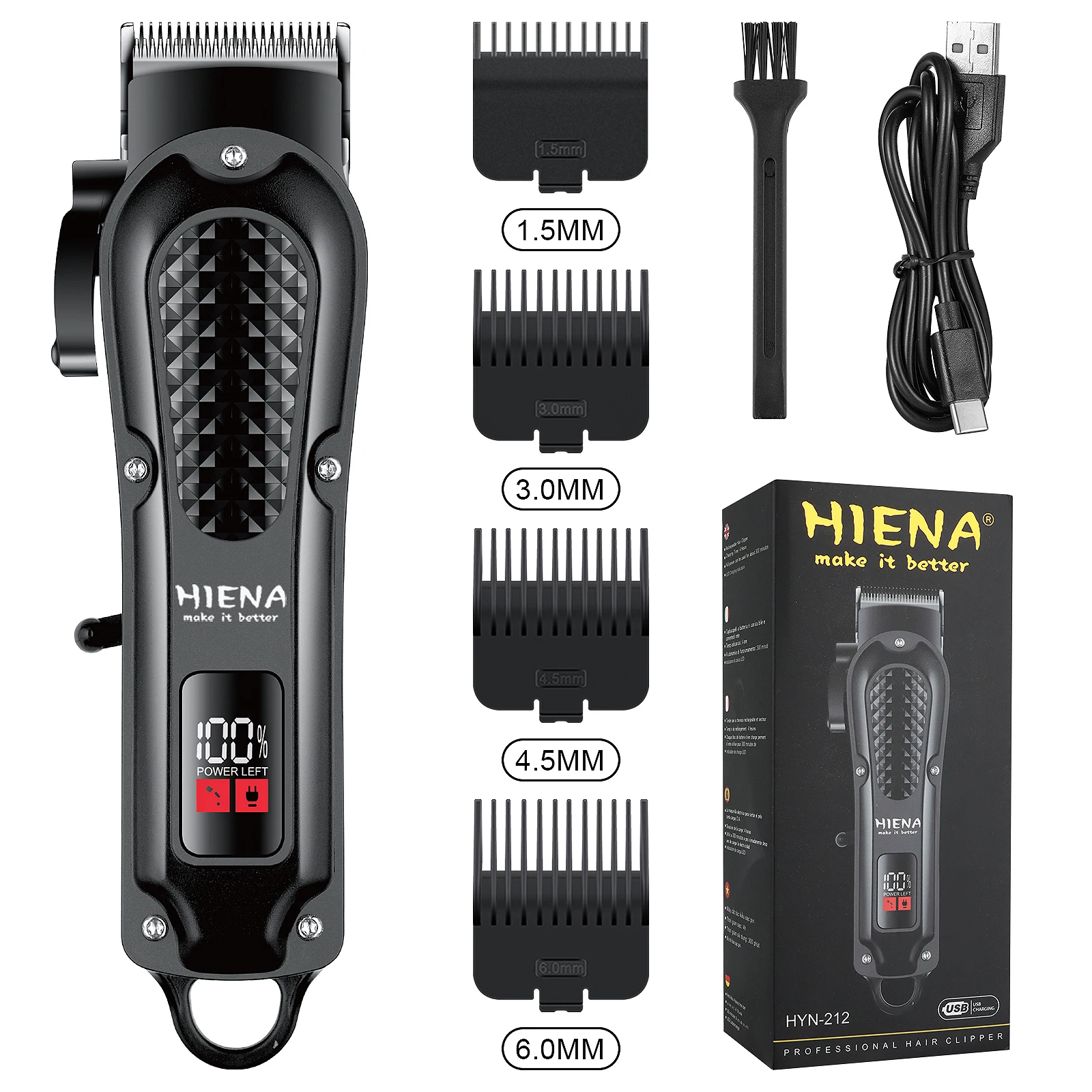 Электрическая машинка для стрижки волос HIENA парикмахерская машина USB