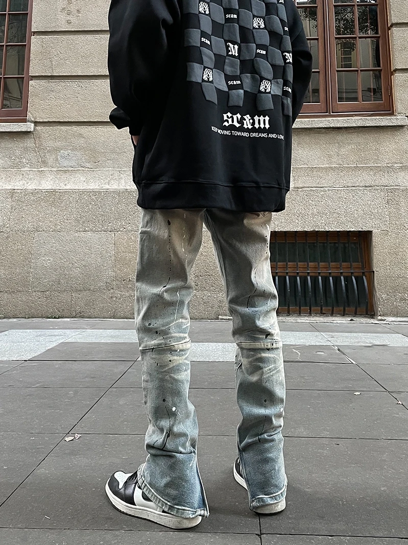 Men Jeans Hip-hop High Street Hole Washing Old Split Straight Y2k Pants Loose Jeans Korean Fashion Street Jeans Boyfriend Jeans