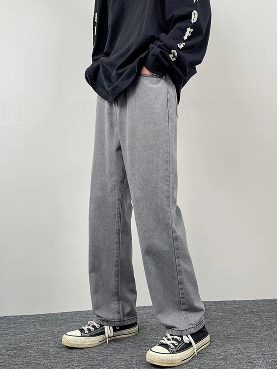 European and American Men's High Street Jeans Men's Loose Straight Wide Leg Pants Nine Points Long Pants Streetwear Ins Hot Sale