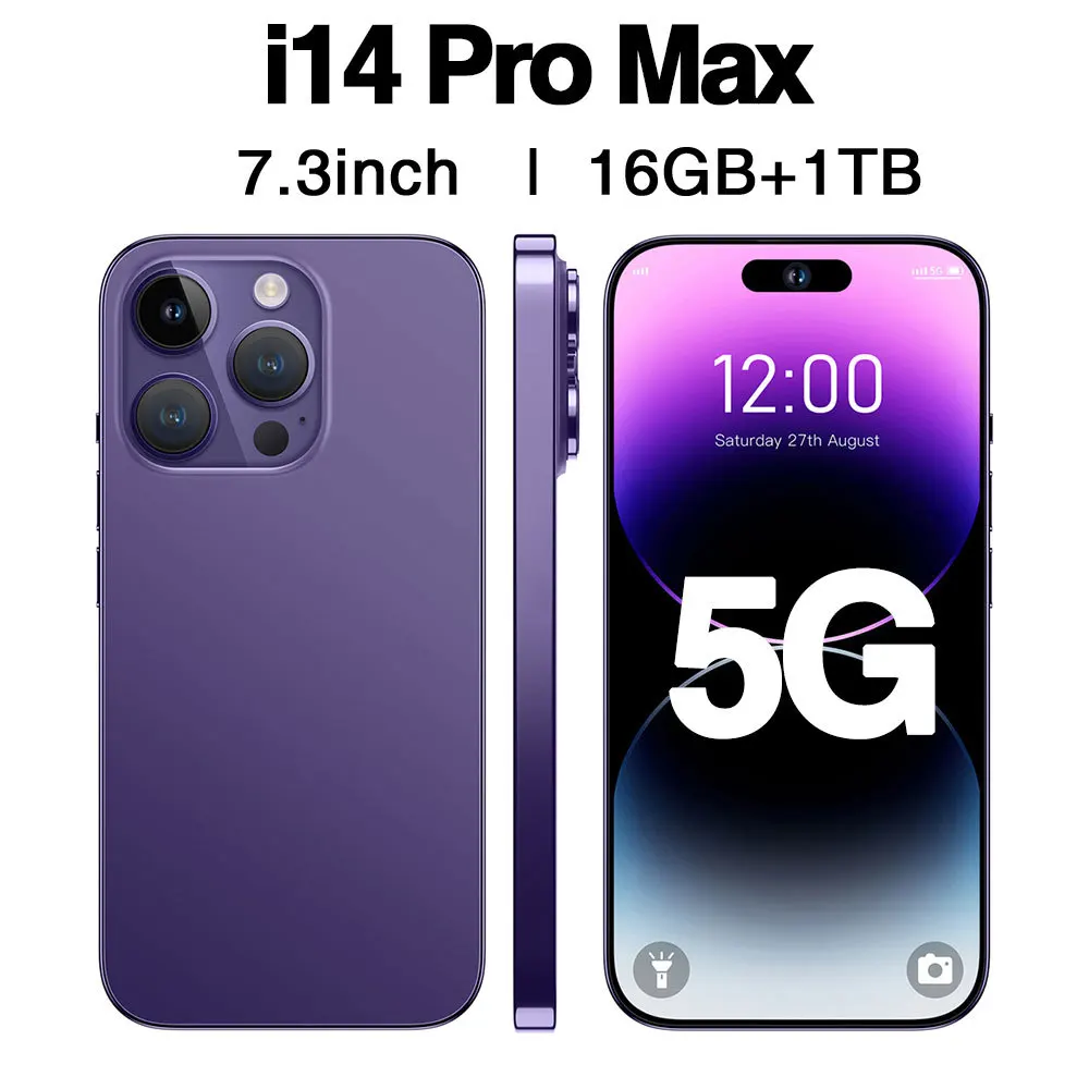 

i14 Pro Max Smartphone 7.3 inch Full Screen Face ID 6000mAh Mobile Phones Global Version 4G 5G Cell Phone
