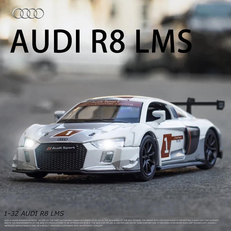 

1:32 AUDI R8 LMS Man's Racing Car Alloy Car Model Die Casting & Toy Sound Light Miniature Sports Car Model Boy Toy Children Gift