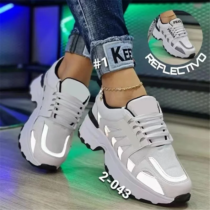2023 New Ladies Sneakers Lace Up Wedge Heel Vulcanized Shoes Thick Sole Air Cushion Casual Shoes Large  Women's Shoes
