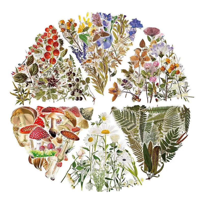 

Vintage Journaling Stickers Pack 240Pcs, Scrapbook Sticker Aesthetic Natural Plant Flower Mushroom Sticker