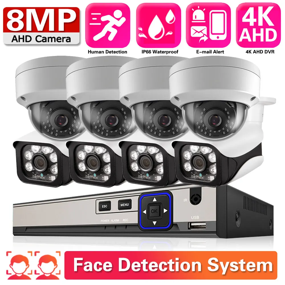 

New Super Full HD 8CH AHD 8MP Home Outdoor CCTV Camera System 8 Channel video Surveillance security camera kit 8ch 4K AHD DVR