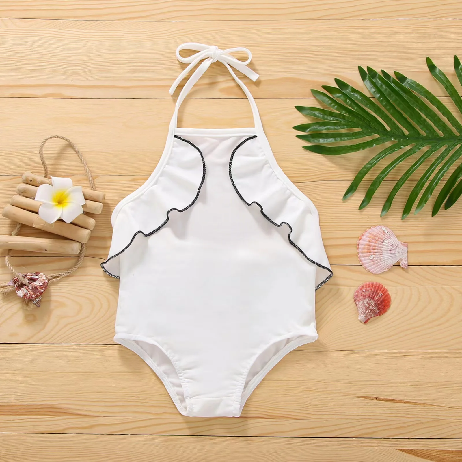 

Summer Baby Girls Casual Bathing Suit Newborns Infant Halter Patchwork Ruffle Backless Swimwear Triangle Bottom Swim Jumpsuits
