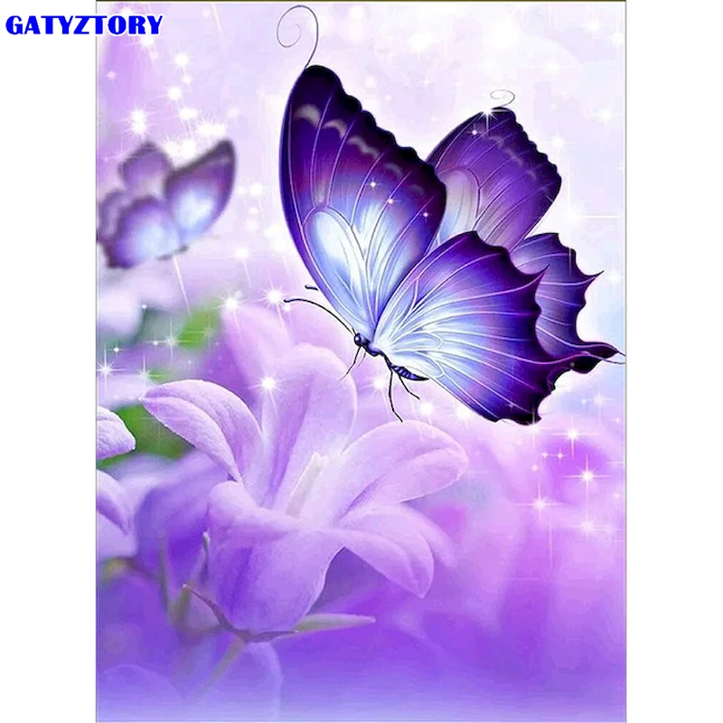 

GATYZTORY Purple Butterfly Paint By Number HandPainted Art DIY Drawing On Canvas 60x75cm Pictures By Number Kits Home Decor Gift