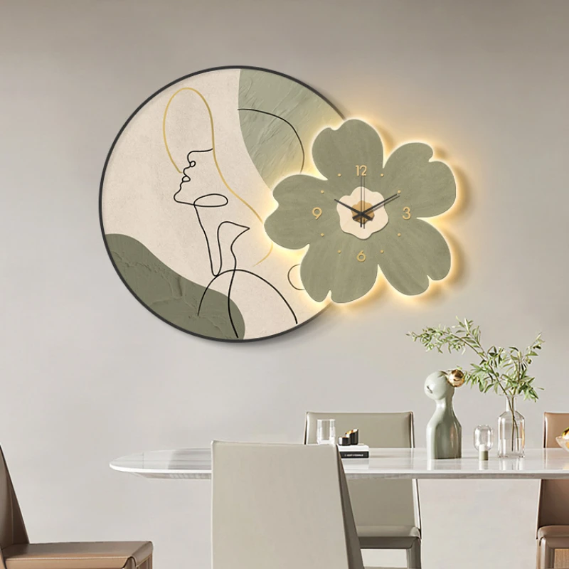 

INS style restaurant decoration painting net red cream table background wall painting LED high-end dining room wall clock