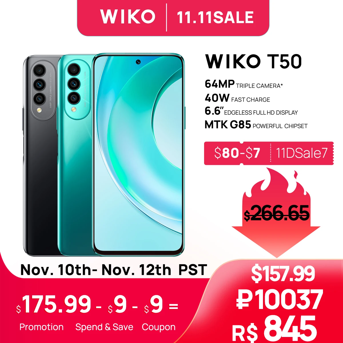 Cena WIKO T50 Smartfon Helio G85 6GB RAM 128GB ROM 40W Szybki ładunek 64MP Potrójny Aparat 6.6 Cal FHD + Wyświetlacz Telefony Komórkowe 2022
