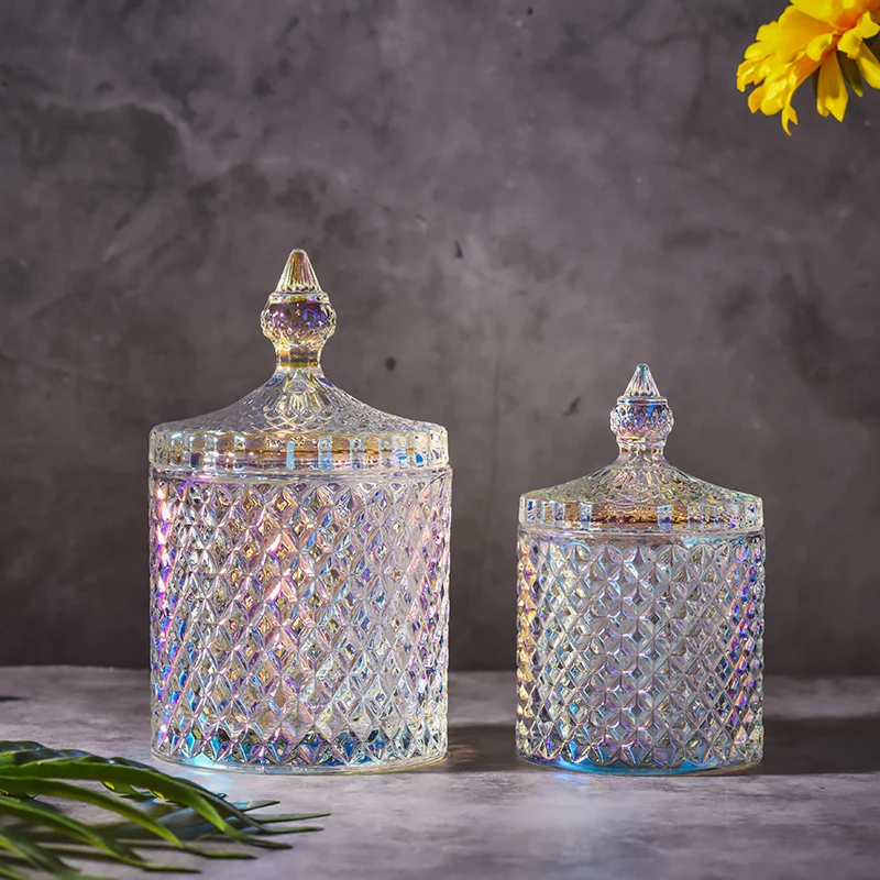 

Crystal Glass Jar European-style Diamond Pattern Candy Storage Box Cotton Swab Box Sealed Jar Living Room Home Furnishings