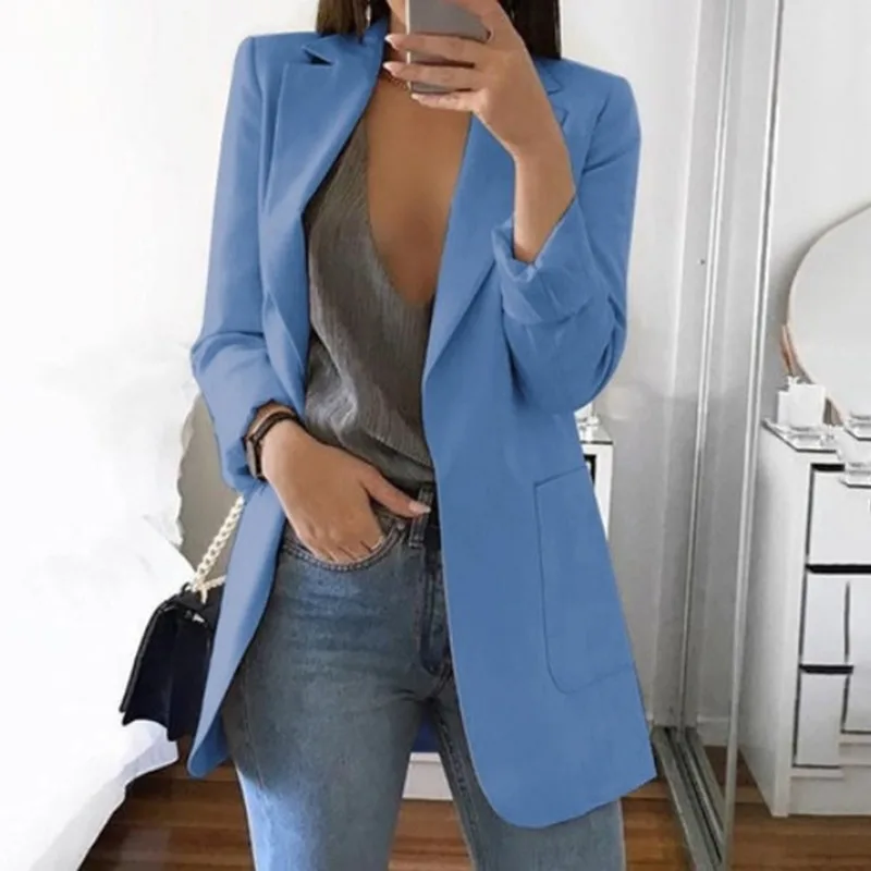 New Fashion Solid Color Lapel Long Sleeve Business Women Blazer Coat Suit Jacket Female Outerwear Blazers Outerwear High Quality