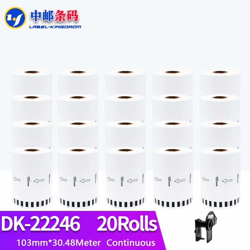 

20 рулонов наклеек для фотоэтикеток, 103 мм * 30,48 м, непрерывный костюм для термопринтера Brother DK-22246/1110NWB DK2246