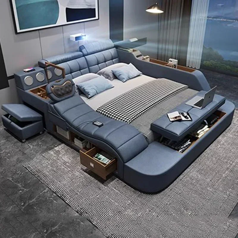 Современная эстетическая двуспальная кровать многофункциональная мебель для