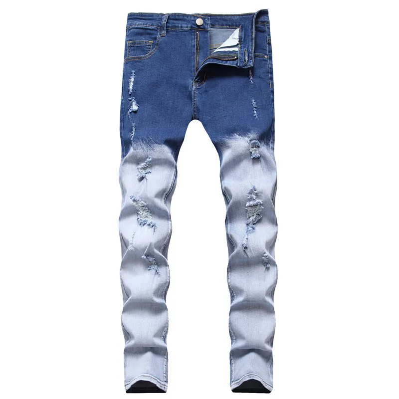 

Men’s Trendy Scratches Blue Denim Pants,High Quality Slim-fit Ripped Jeans,Street Fashion Sexy Jeans,Daily Casual Jeans Pants;