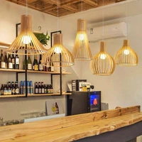 modern solid wood birdcage chandelier lighting nordic wooden led ceiling pendant lamps cafe restaurant decoration chandeliers