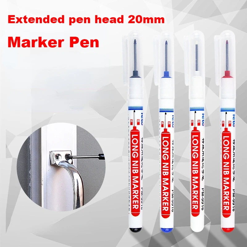 

12pcs Long Head Oily Marker Pen Carpenter Pen Deep Mouth Ceramic Tile Marking Pen Extended Special Bathroom Installation Pen