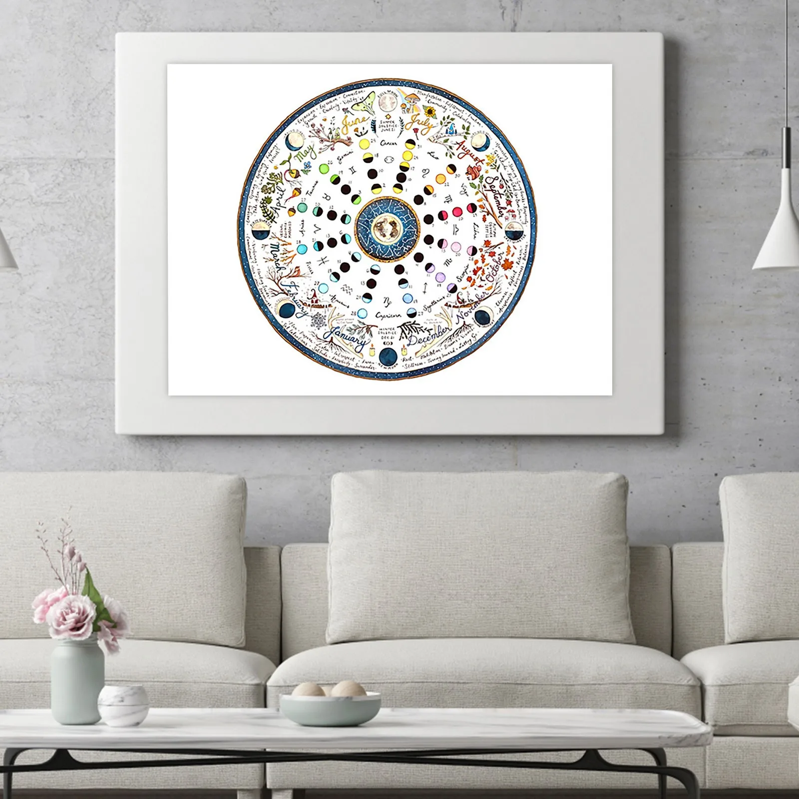 Картина 2022 лунный календарь ежегодное кольцо холст подвесная картина с фазой