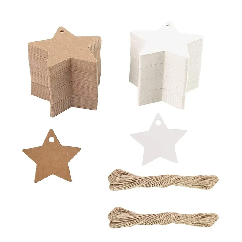

200PCS Star Gift Labels With Twine Kraft Paper Gift Tags DIY Craft For Gift Christmas Tree Decoration