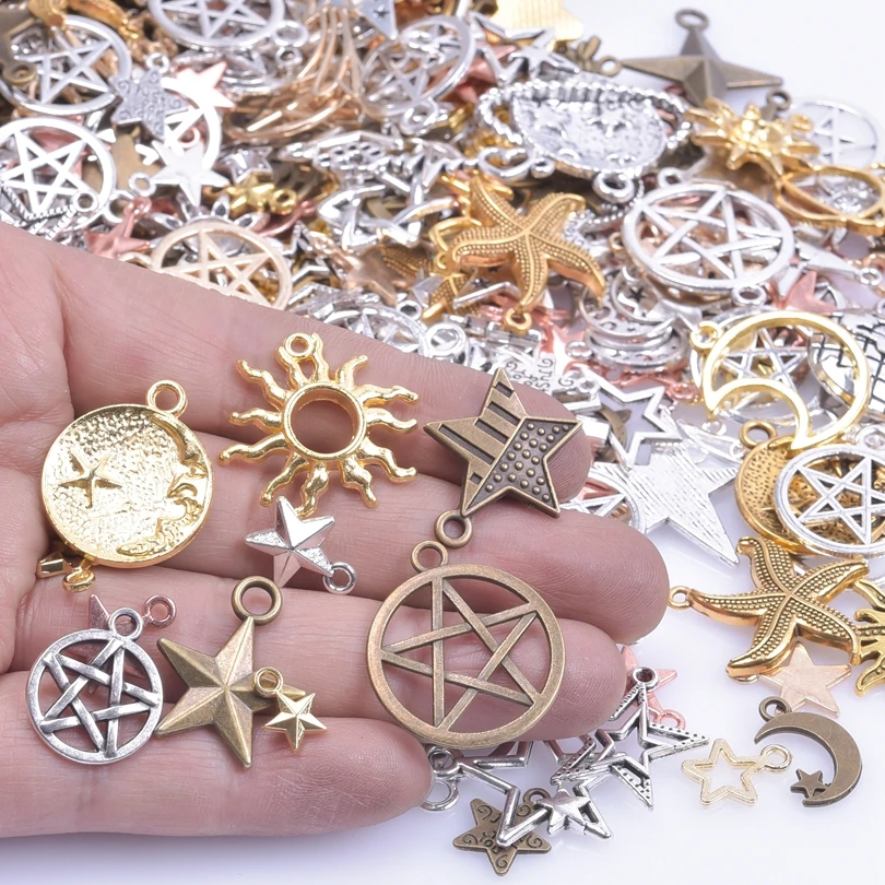 

Antique Color 50pcs Random Mix Sun Stars Moon Charms For Jewelry Making Supplies Handmade Metal Charm DIY Accessories Breloque