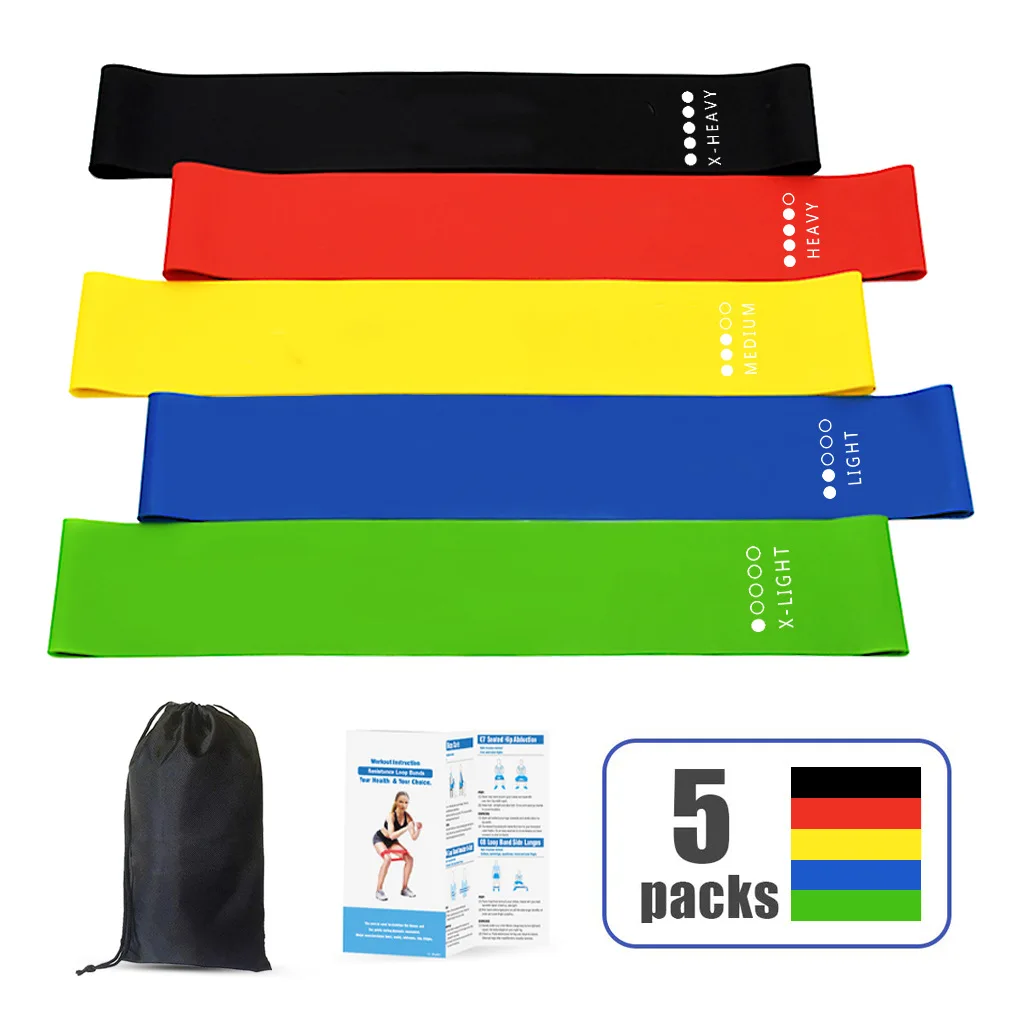 

5pcs Yoga Tension Strap Fitness Resistance Band Elastic Band Strain Relief Bushing Natural Latex Pull Strap Exercise Equipment