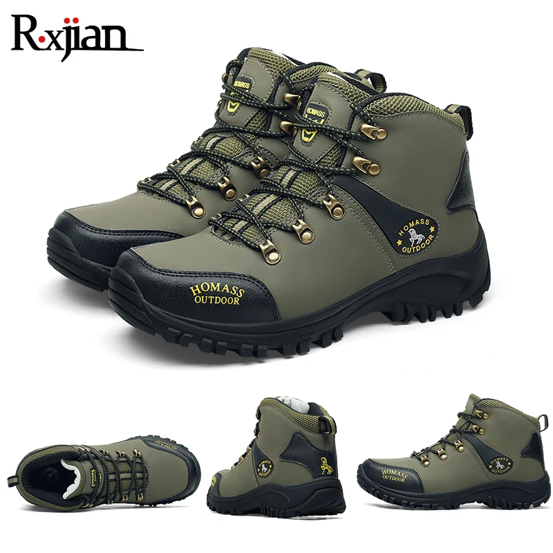 

R,XJIAN Men's Snow Hiking Shoes Army Winter Outdoor Leisure Waterproof Wear-Resisting Anti-Skid Platform Footwear Work Boots