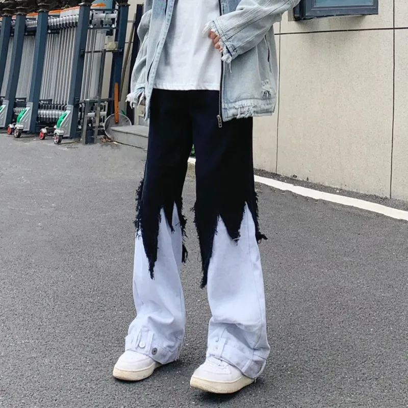 Модные черные и белые мешковатые расклешенные джинсы Y2K с соединением одежда для