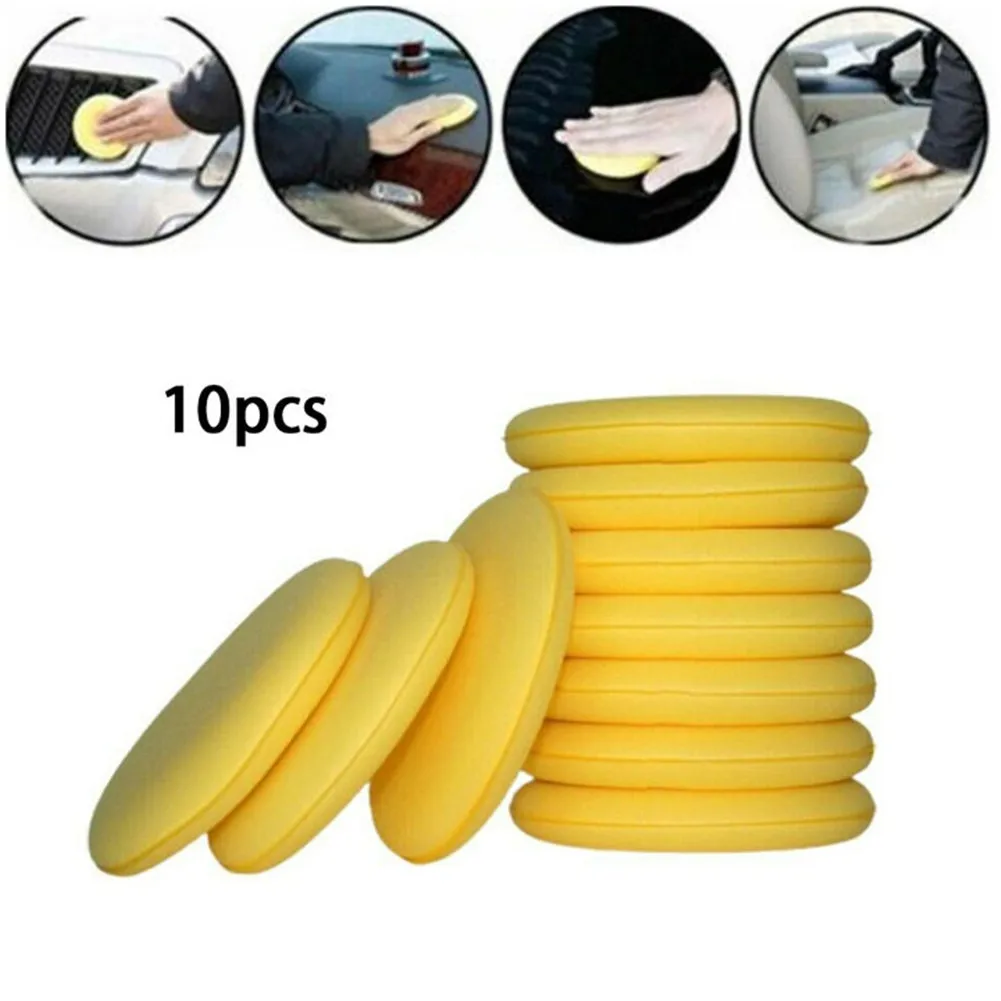 

10pcs Car Cleaning Tool Wax Polish Applicator Pads Soft Foam Cotton Pad Yellow For Polishing Car Wash Maintenance Durable Tools