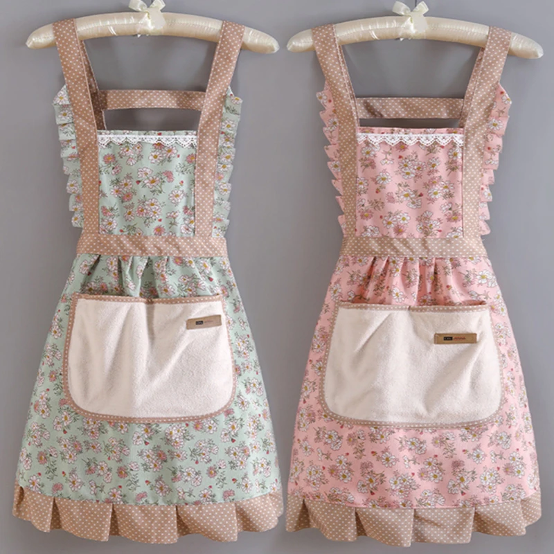 

Cotton Canvas Floral Style Home Kitchen Fashion Apron Cooking Female Adult Waist Thin Breathable Male Work