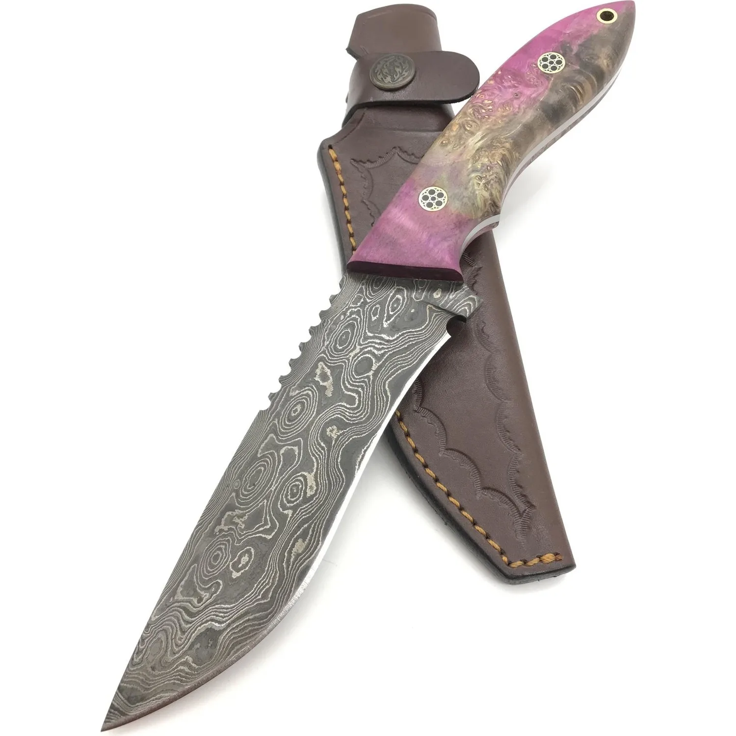 

Дамасский туристический нож ручной работы