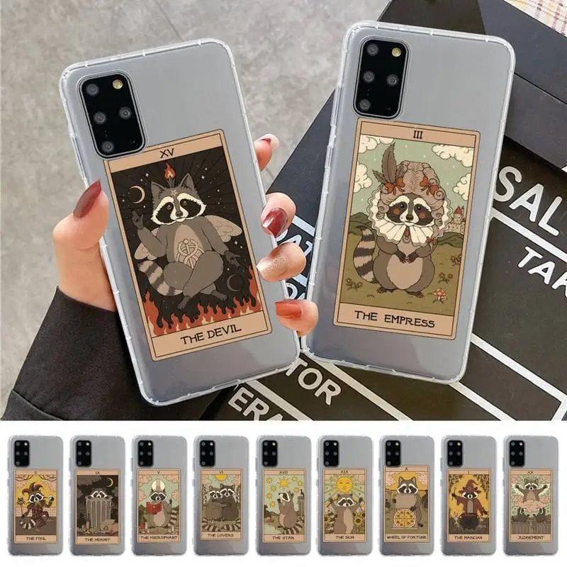 

FHNBLJ Animal Raccoon Art Tarot Phone Case for Samsung S20 S10 lite S21 plus for Redmi Note8 9pro for Huawei P20 Clear Case