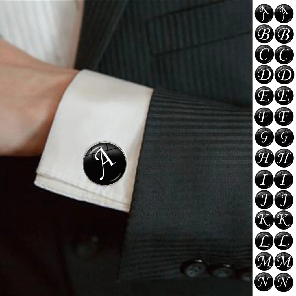 

2022 Men's Fashion A-Z Alphabet Cufflinks Glass Cabochon Letter Cuff Button for Male Gentleman Shirt Wedding Cuff Links Gift