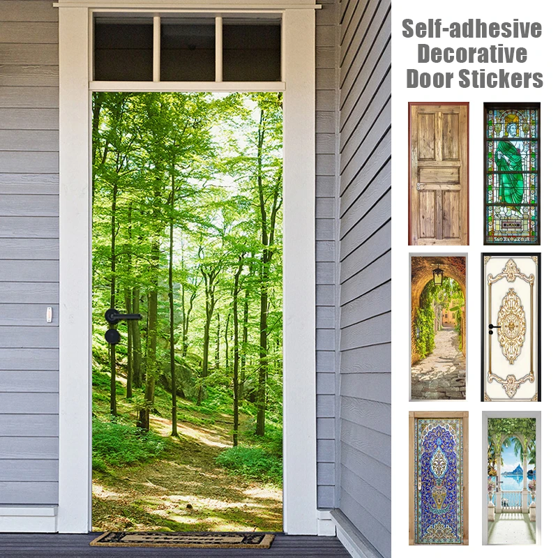 

Creative Landscape Door Stickers Bedroom Sliding Door Living Room Self-adhesive PVC Wallpaper Removable Renovation Decor Sticker