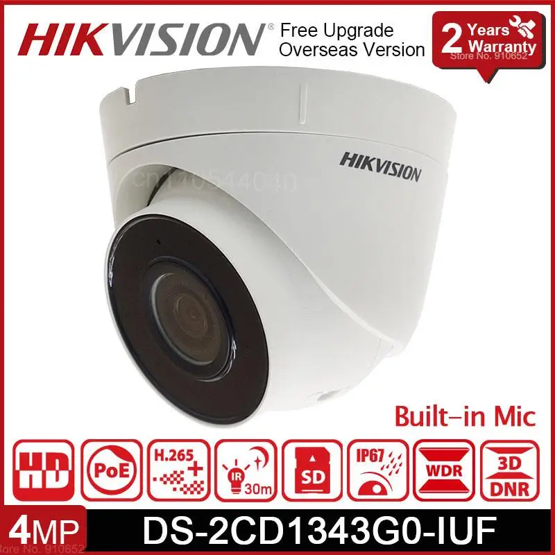 

Оригинальный Hikvision DS-2CD1343G0-IUF 4MP POE IR 30m H.265 + P67 Встроенный микрофон фиксированная револьверная сетевая камера Обнаружение движения