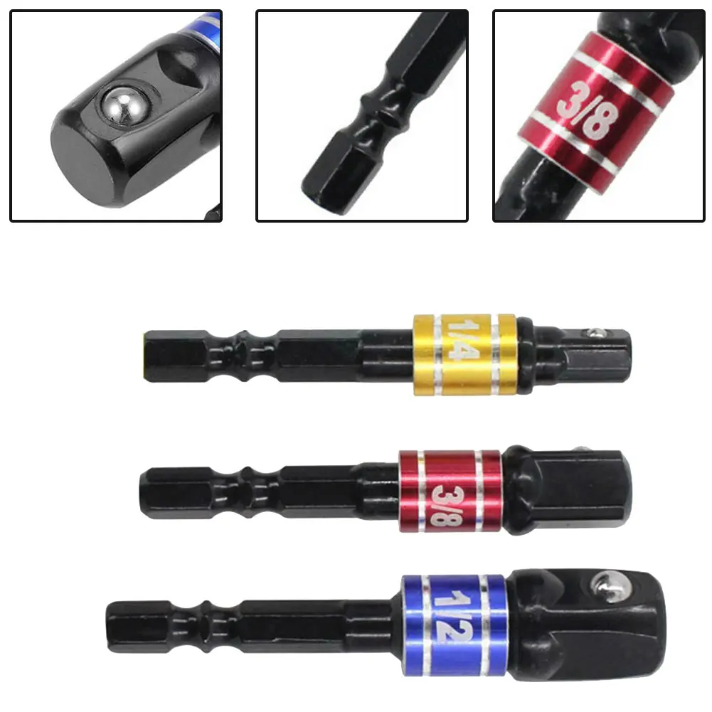 

3pcs 1/4 3/8 1/2 Hex Square Head Drill Socket Adapter Impact Drill Extension Bar For Connecting Hex Screwdriver Power Tools Part