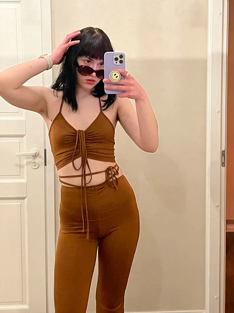 Комплект из 2 предметов ALLNeon Y2K синий уличный комбинезон топ на завязках и