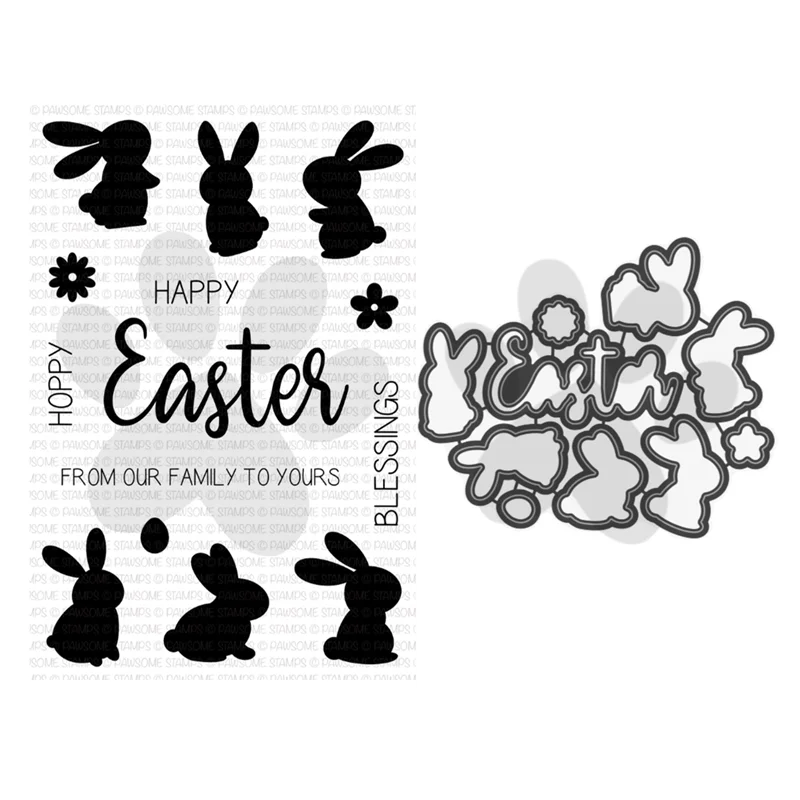 

New 2023 Oh Bunny Happy Easter Clear Stamps Set Scrapbooking for Paper Making Metal Cutting Dies Frames Card Craft