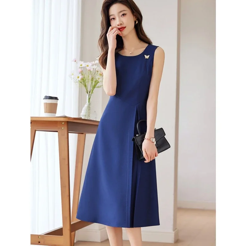 Платье женское средней длины без рукавов элегантный офисный сарафан в Корейском