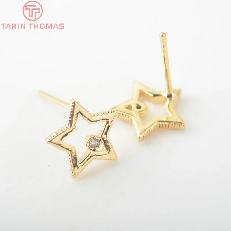 

(2679)6PCS Star 10*9.5MM 24K Gold Color Brass with Zircon Star Stud Earrings Pins High Quality Diy Jewelry Findings Accessories