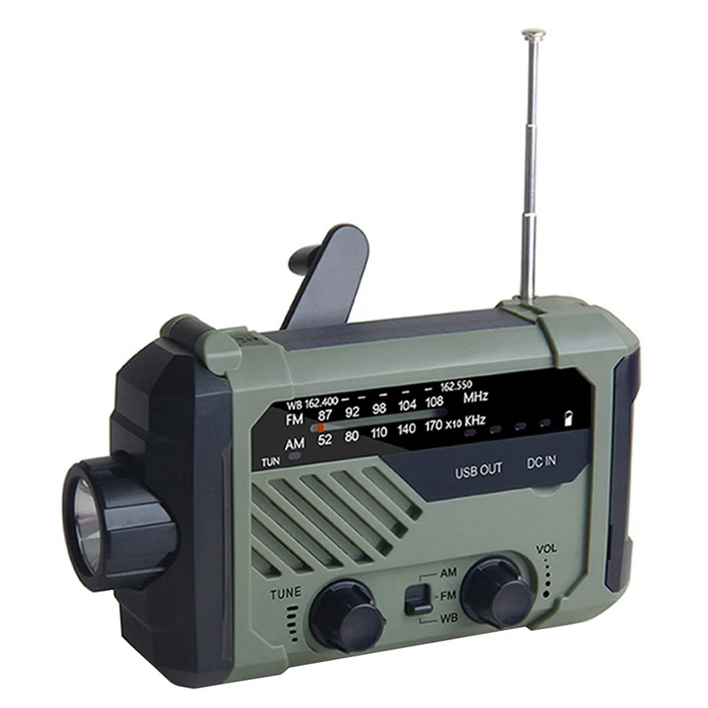 

Portable Emergency Solar Hand Crank Radio, Weather Radio With AM/FM, USB Portcell Phone Charger, LED Flashlight