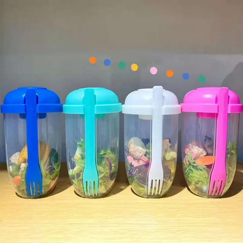 

Fresh Sala Cup Salad Container Portable Fruit and Vegetable Salad Cups Container with Fork Salad Bento Bottle for Lunch Dinner