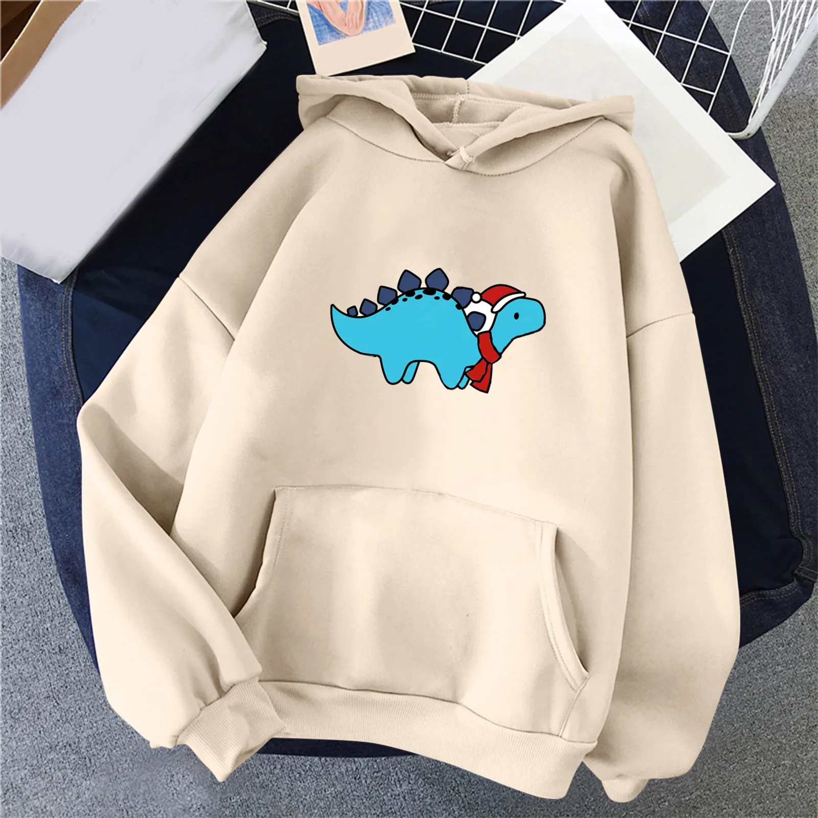 

Large Hooded Hoodies Women Women Casual Autumn Winter Solid Color Christmas Dinosaur Print Hoodie Sweatshirt Women Large Hoodie