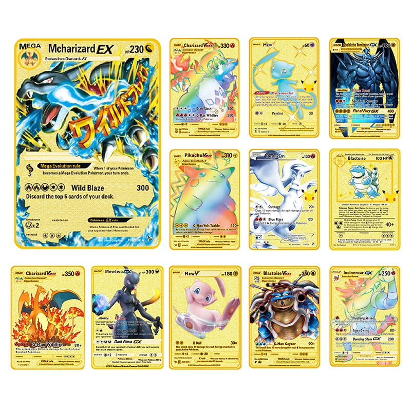 

Pokemon VMax Gold Metal Card Super Anime Collection Card Children's Toy Pikachu Mew Eevee Charizard pokemon toy cards