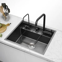 554523cm nano black nakajima bar sink hidden kitchen sink 304 stainless steel single groove invisible with cover