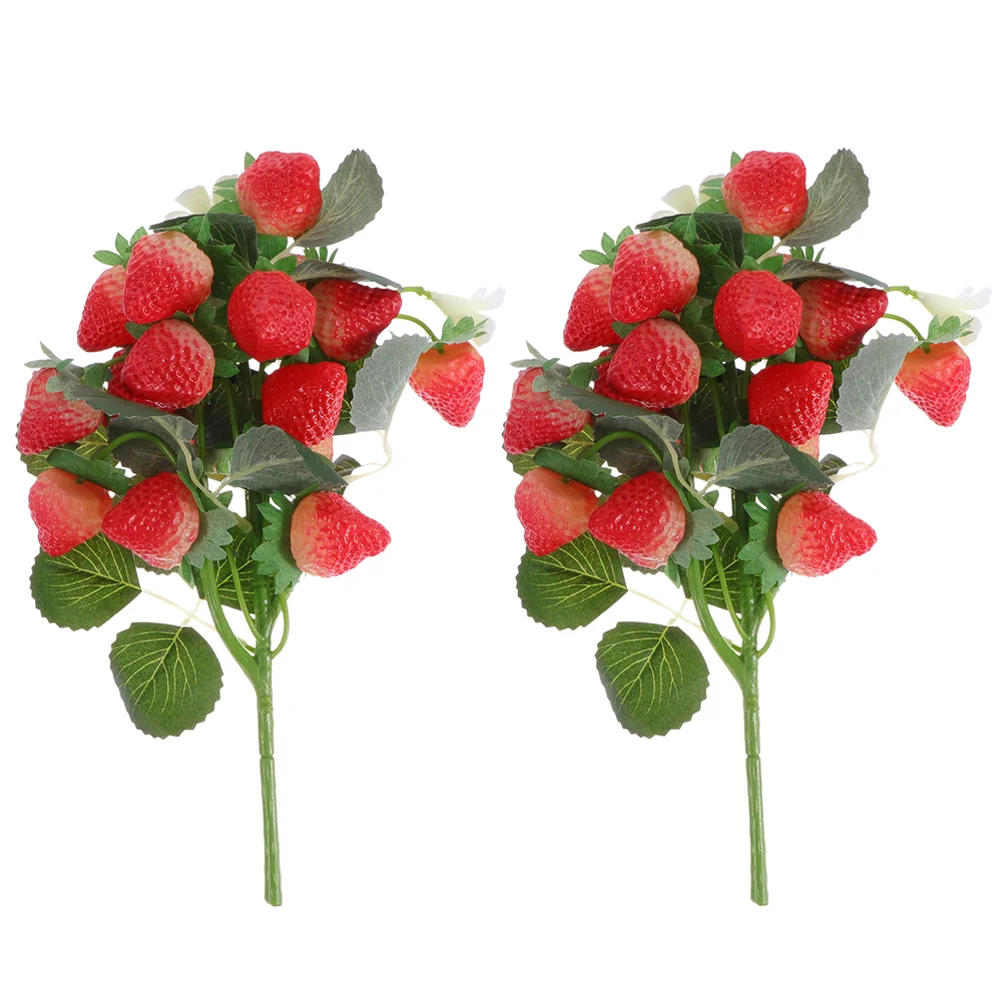 

2 Pcs Artificial Tree Branches Strawberry Bunch Homemade Ornaments Arrangement Decor Wedding Fruit Flower Stem Fake Simulated