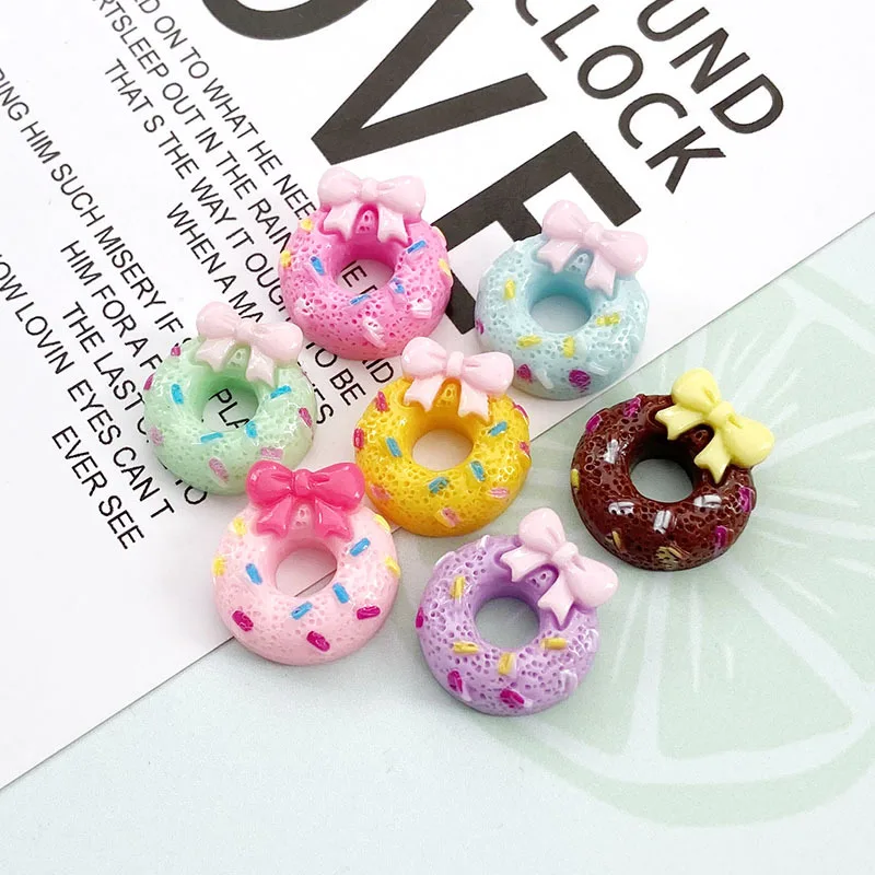 

10PCS 2022 New Kawaii Donut Bow Tie Creative Diy Resin Material Phone Case Accessories Cute Girl Christmas Gift For Children