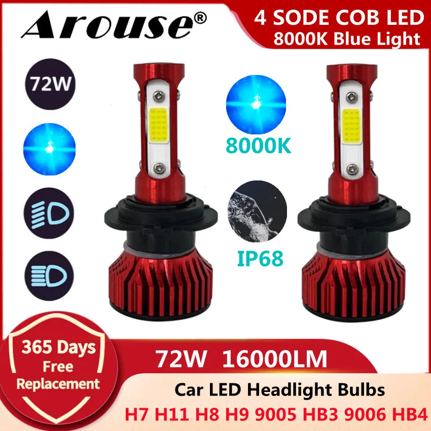 

2 шт., Автомобильные светодиодные лампы H7 8000K H11 9005 9006 HB3 72 Вт лм