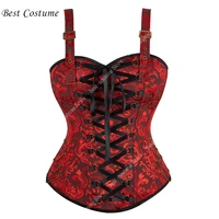 gothic corset women lace up corset bustier top red steampunk chains corset top plus size overbust corset with straps