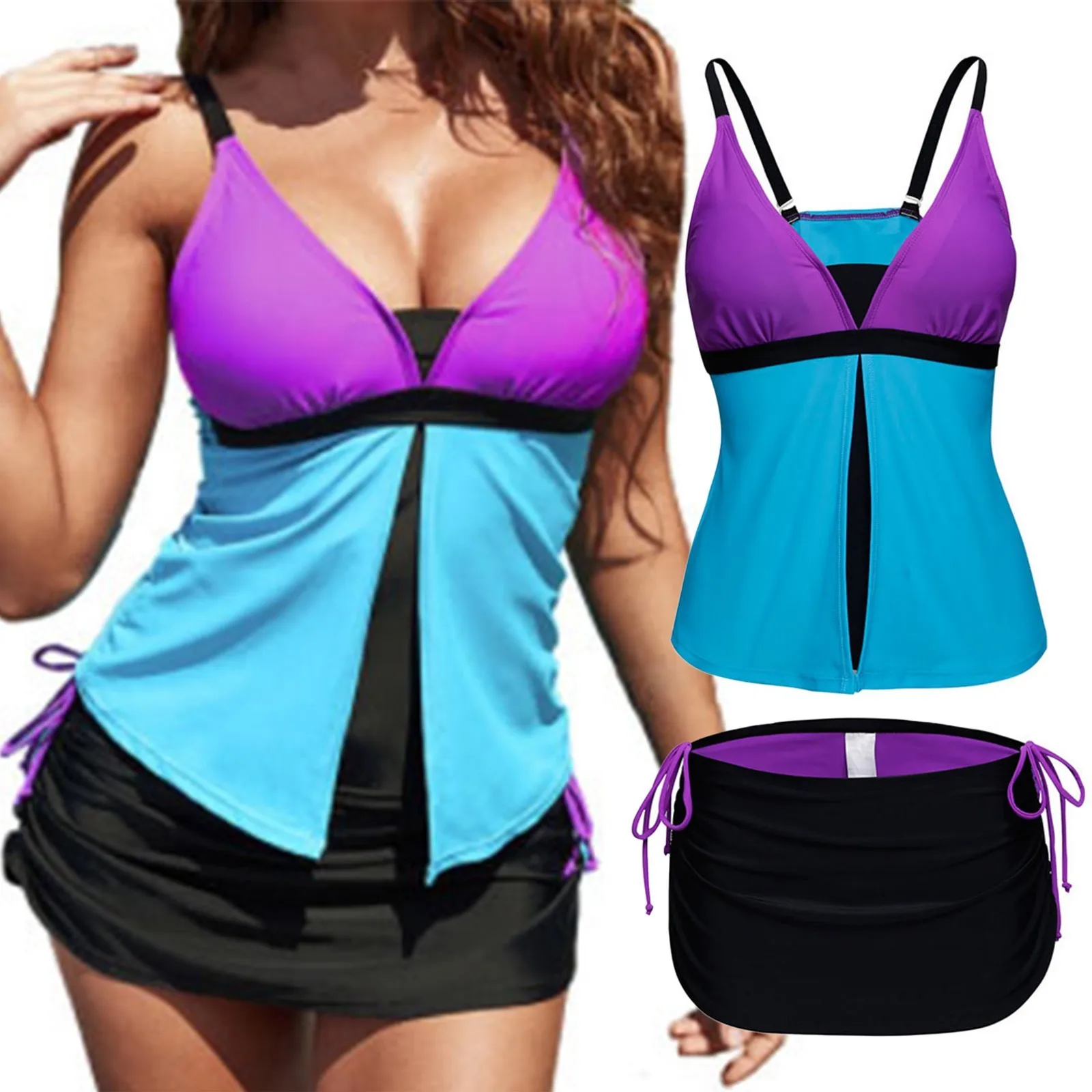 

Женский сексуальный бюстгальтер большого размера с подтяжками и юбкой, Раздельный купальник из съемного хлопка, однотонный бразильский купальник Гаваи