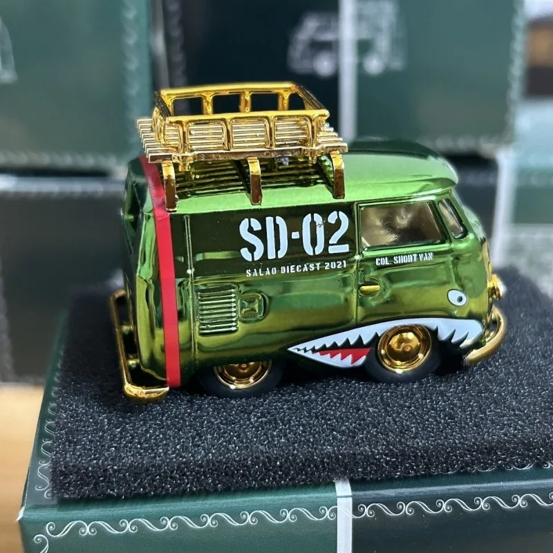 Модель автомобиля 1/64 VW T1 Wax Gourd Cart Car Modeishark Green Play Vehicles
