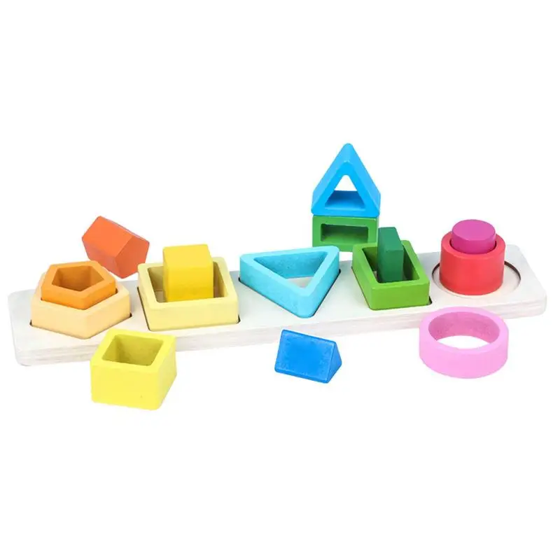 

Sorting Stacking Toys Wood Color And Shape Recognition Stacker Montessori Geometric Board Toys Early Educational Puzzles For 4 5
