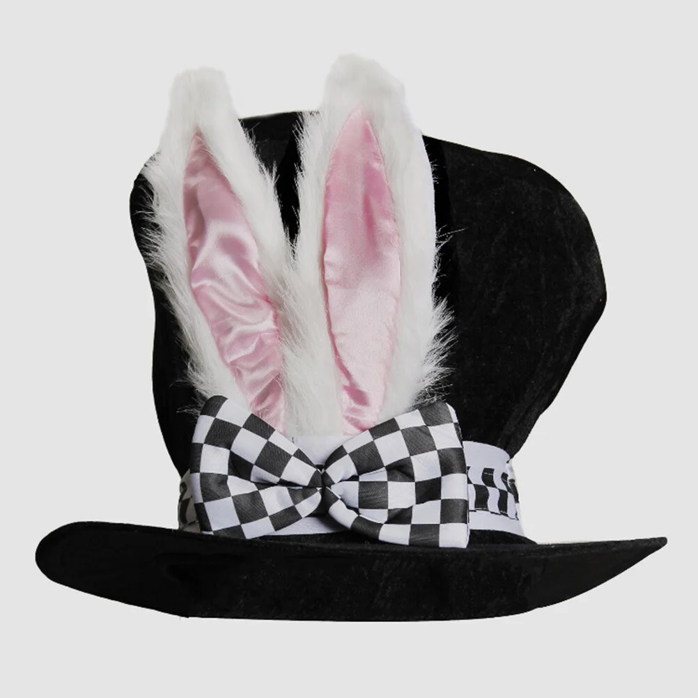 

White Rabbit Hat Costume Accessory Headwear Bunny Ear Cap Rabbit Topper Plush Headdress for Christmas St Patricks Day Party